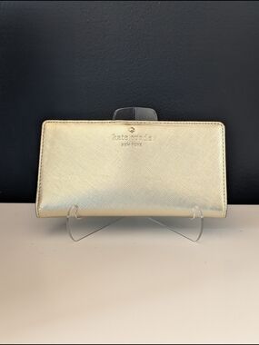 Kate Spade Metallic Gold Leather Bifold Long Wallet with Double Snaps